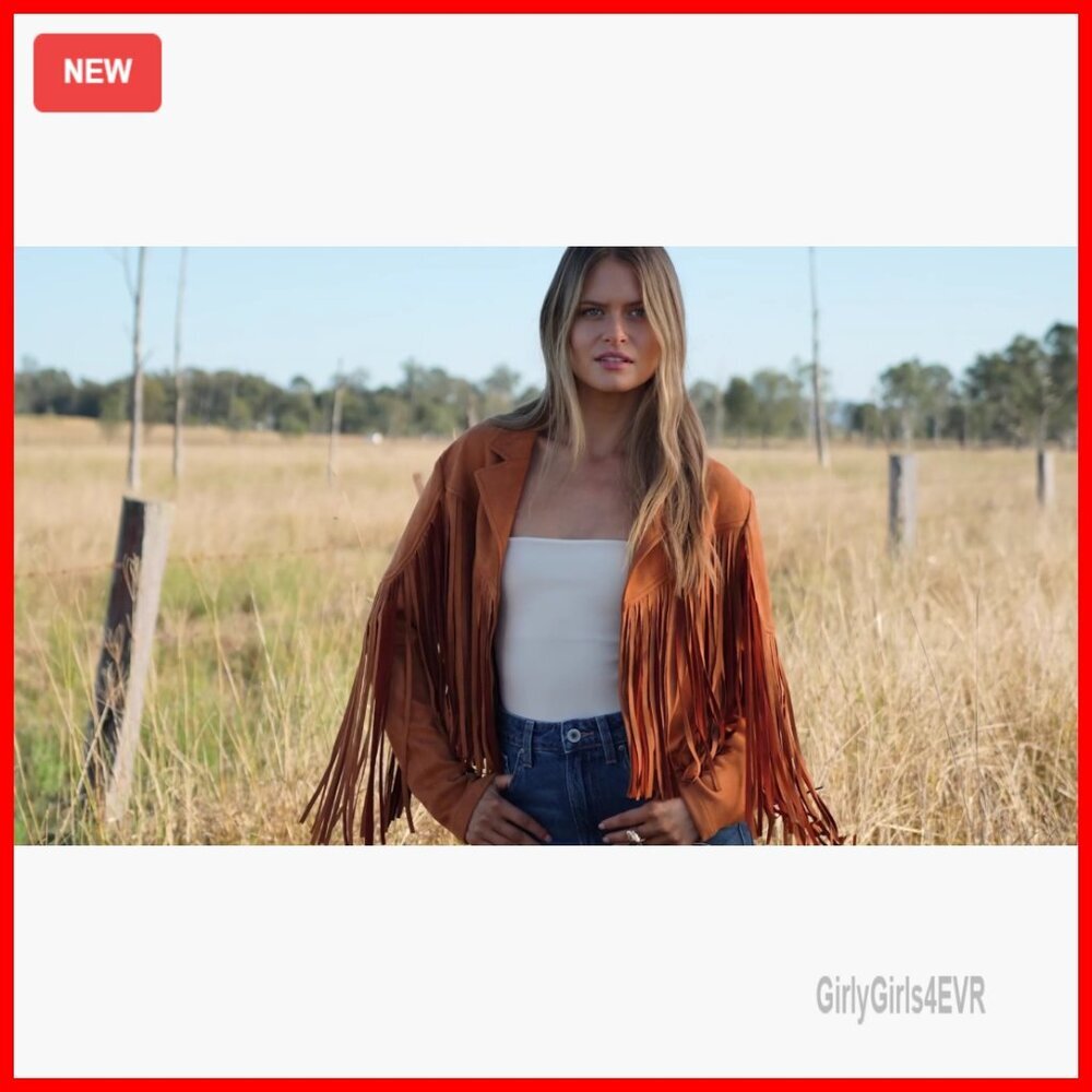 Faux Suede Fringe Cropped Jacket, Motorcycle Style, OEKO-TEX Certified - Picture 7 of 7